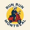 Logo de Run Run Montreal con una Vespa roja y un motociclista